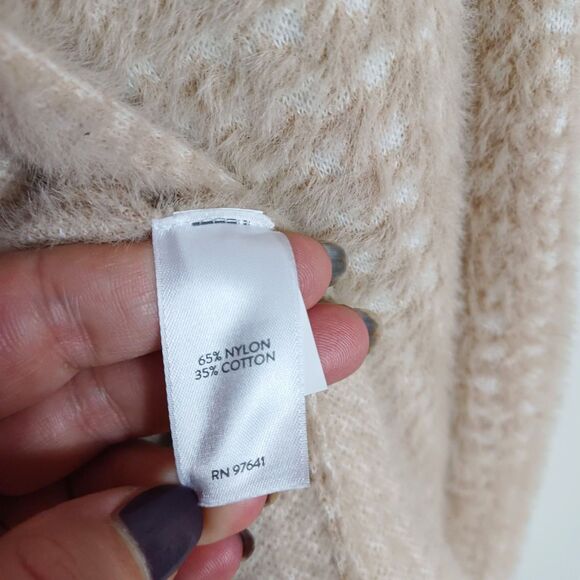 J.Jill Wearever Tan White Fuzzy Plaid Open Cardigan Sweater Jacket M Soft Wrap - Picture 8 of 8